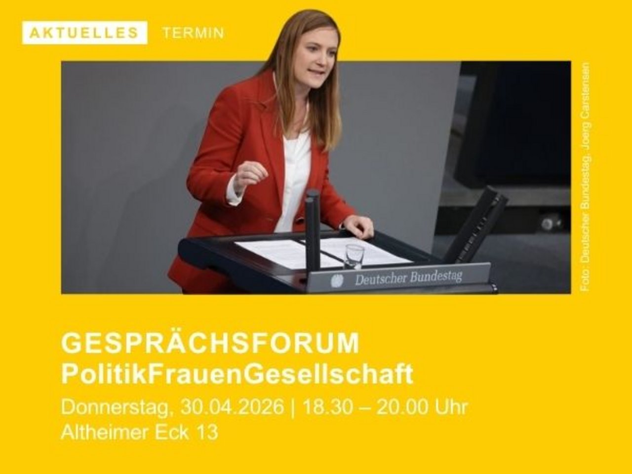 Einladung zum Gesprächsforum PolitikFrauenGesellschaft mit Carmen Wegge (MdB)